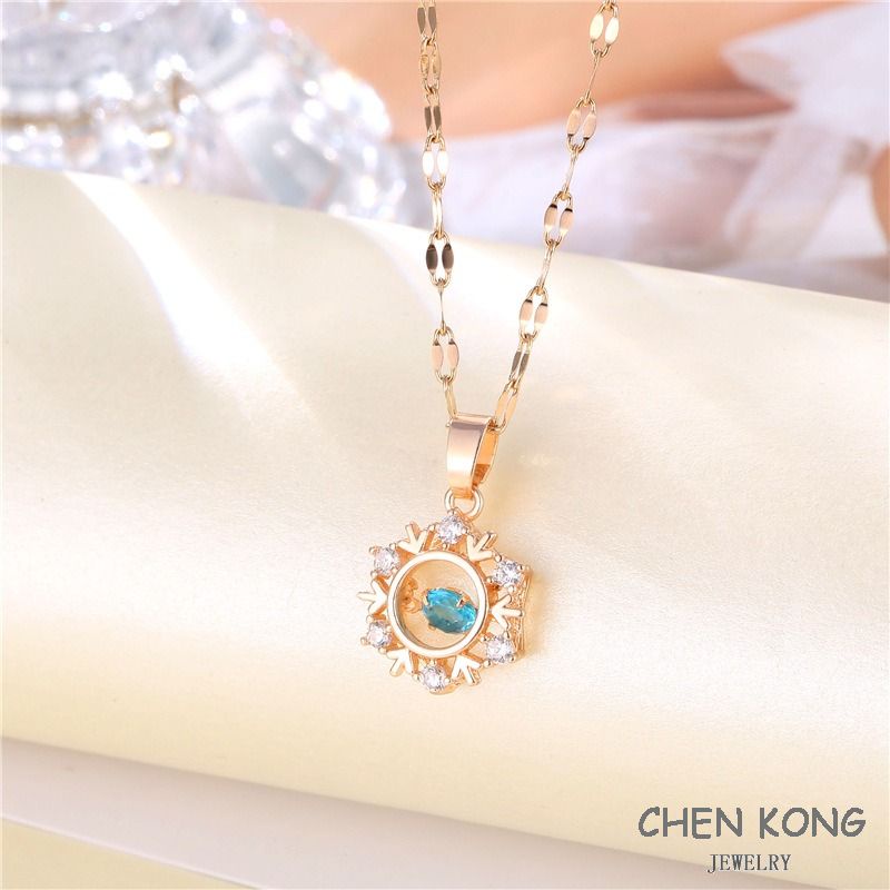 สร้อยคอโซ่ ชุบทอง 18k จี้เกล็ดหิมะ ประดับเพทาย เครื่องประดับแฟชั่น สําหรับผู้หญิง CTG021