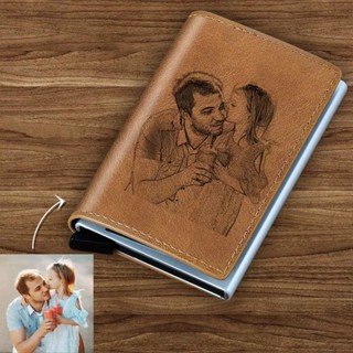 Engraving RFID Credit Card Holder Picture Custom Carving Wallet Card Case Leather Wallet Aluminium Mini Business Card Ca