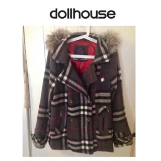 เสื้อโค้ท  PEA COAT  🍁เนื้อผ้าสักหลาดวูล แต่งฮูท ติดเฟอร์  🍁แบรนด์✨NYC  DOLLHOUSE (หมวกฮู้ด ถอดได้คะ) WY347