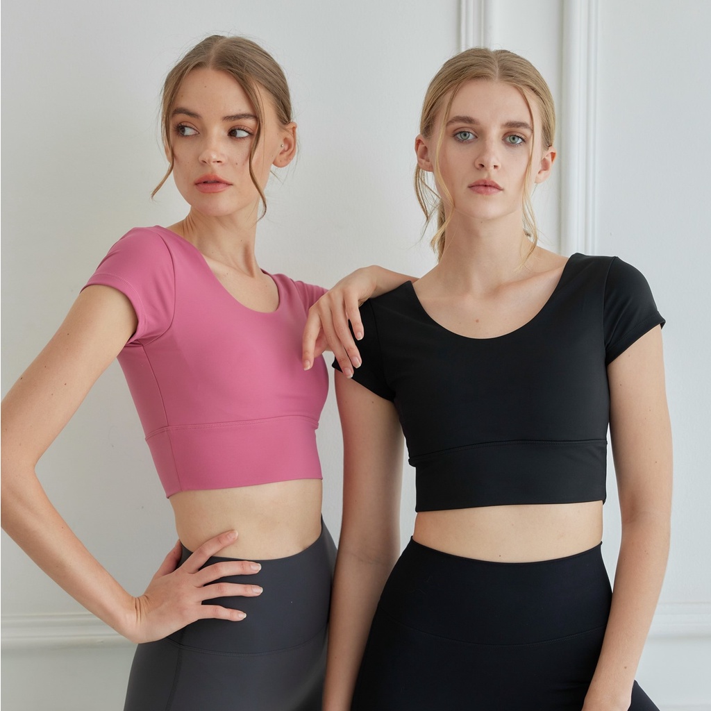 BASIC BRA TOP สปอร์ตบรา มีฟองน้ำ แขนสั้น หลังวี พร้อมส่งจากไทย ส่งของทุกวันค่า