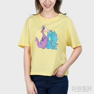 DOSH:WOMENS CROP T-SHIRT เสื้อครอปคอกลม แขนสั้น ผู้หญิง สีเหลือง ลิขสิทธิ์ FLINTSTONES รุ่นDFTWT1001-YE