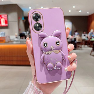 เคส OPPO A98 A78 A17 A17K A16 A16K A16e A55 แฟชั่น กระต่าย ตัวยึด เคสโทรศัพท์ กันกระแทก