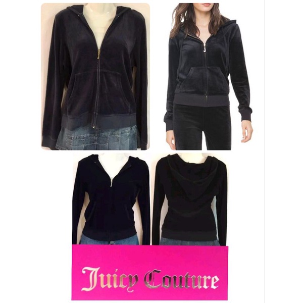 Juicy Couture Black Hoodie เสื้อคลุมมีฮู้ดสีดำ ผ้ากำมะหยี่ ไซส์ S