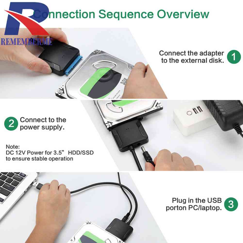 Sata to USB อะแดปเตอร์ USB 3.0 to Sata 3 สายเคเบิ้ล สําหรับ 2.5in 3.5in Hard Disk Drive #8