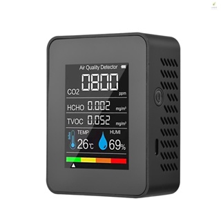 Portable Air Quality Monitor Indoor CO2 Detector 5 in 1 Formaldehyde HCHO TVOC Tester LCD Temperature Humidity Tester Rechargeable CO2 Alarm Meter for Room Office Greenhouse Wareho