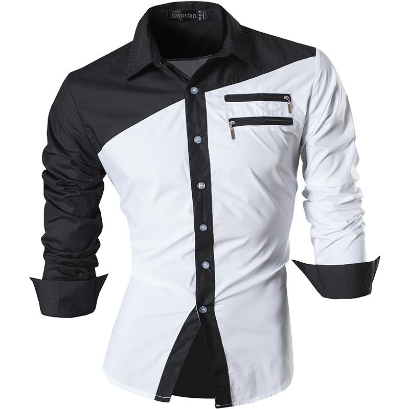 Jeansian Men's Casual Dress Shirts Fashion Desinger Stylish Long Sleeve Slim Fit 8371 Blac00 #4
