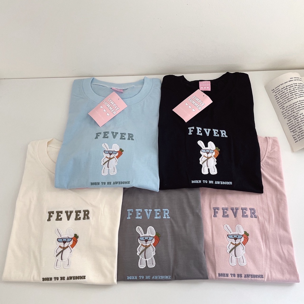 S175 เสื้อยืด oversize ผ้าคอตตอน ปัก น้องกระต่าย fever