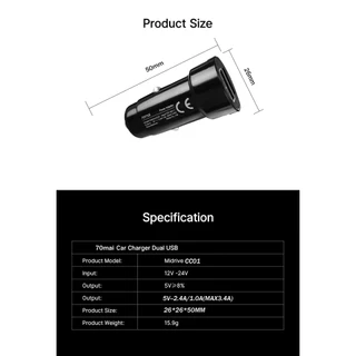 70mai อะแดปเตอร์ชาร์จ USB 2 พอร์ต 70MAI 70MAI สําหรับ Dash Cam A500S A800S D06 M300 D07