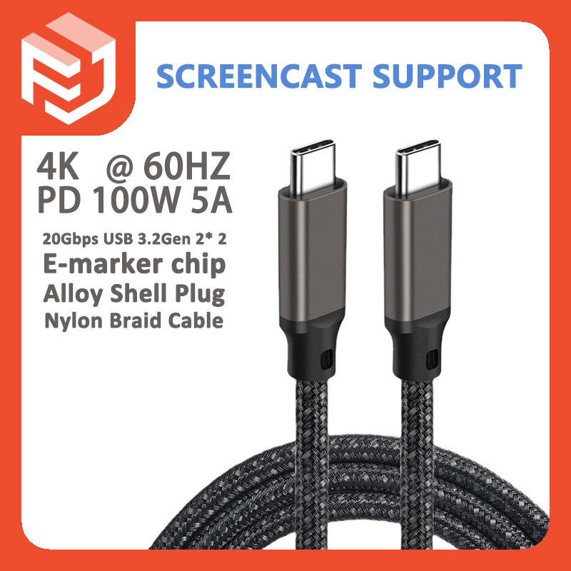 Pd100w สายชาร์จ TypeC 4K60HZ หน้าจอ USB3.2GEN2*2 20GBpbs อัลลอยถัก กันลม