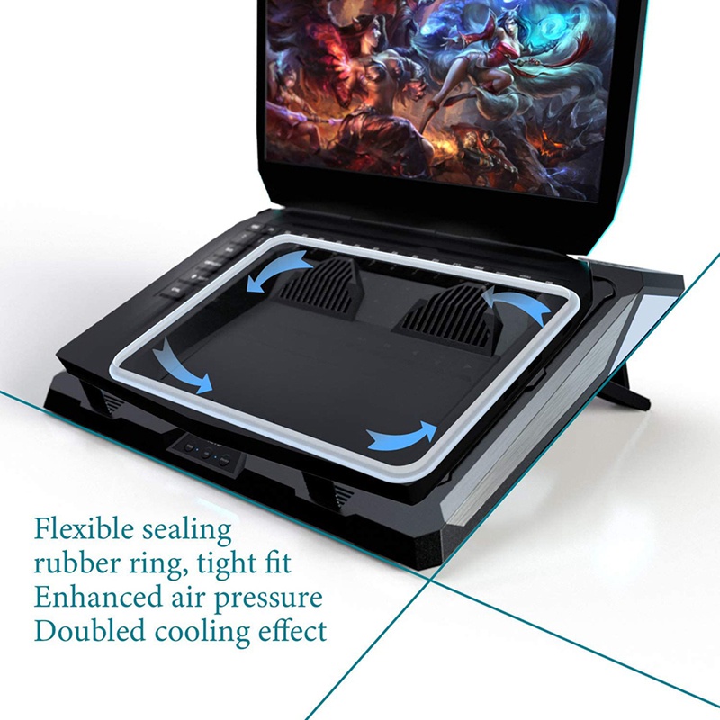 Double Blower Laptop Cooling Pad For 17 Inch Gaming Laptop, Cooler Pad With Dust Filter And Colorful Lights-US Plugl #8