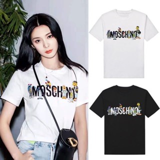 เสื้อยืดแขนสั้น ผ้าฝ้ายแท้ พิมพ์ลายการ์ตูน MOSCHINO แฟชั่นสตรีท