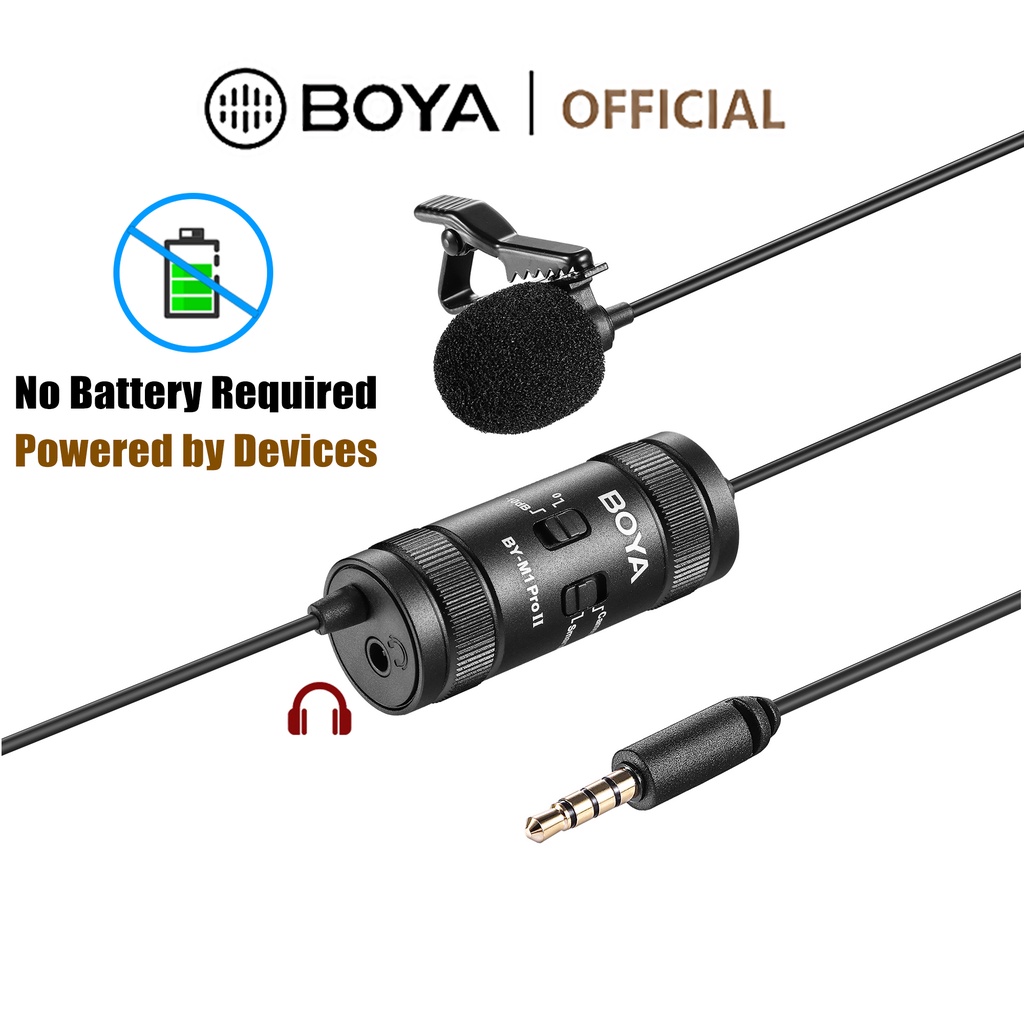 BOYA BY-M1 Pro II Lavalier Microphone ใช้งานได้กับสมาร์ทโฟน แท็บเล็ต กล้อง และเครื่องบันทึกเสียง