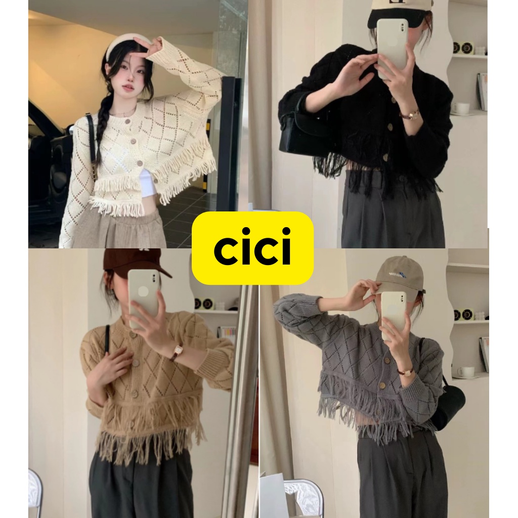 ส่งทันที Cici🍓SALE🍍(Z1030)เสื้อไหมพรมCardiganแต่งกระดุมหน้าเพิ่มดีเทลพู่ๆชายโทนสีตุ่นๆน่ารักคิ้วๆสไลต์โคเรียสุดๆ