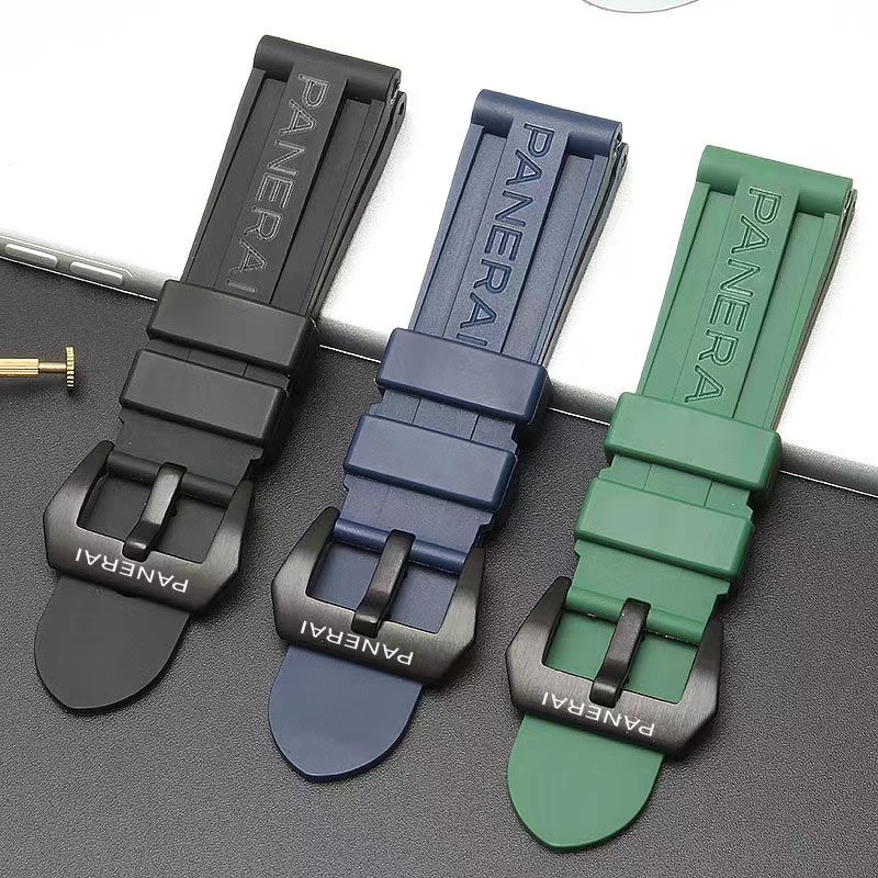 สําหรับ Panerai ยางซิลิโคนสายนาฬิกา 22 มม. 24 มม.นาฬิกาสร้อยข้อมือโลโก้สแตนเลสหัวเข็มขัดนาฬิกาอุปกรณ์เสริม