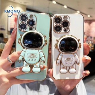 จัตุรัสหรูหรา TPU โทรศัพท์ซิลิโคน เคส Xiaomi Redmi Note 12 4G + 11 Pro 5G 11s Plus พท์เคลือบด้วยไฟฟ้า ลายนักบินอวกาศ พร้อมแหวนขาตั้ง