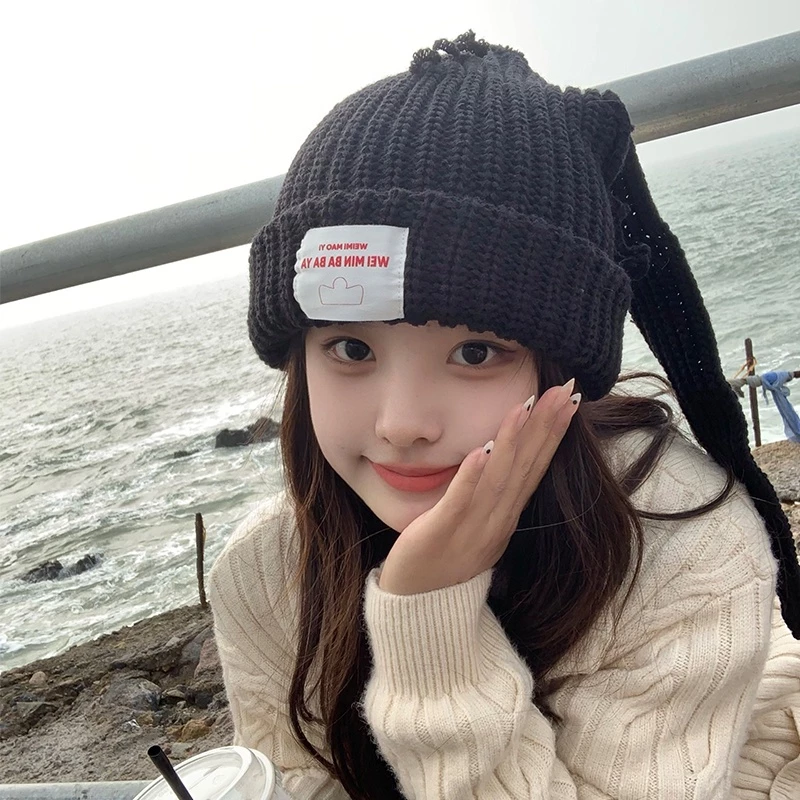 หมวกผ้าวูลถักนิตติ้งแต่งหูกระต่ายสไตล์เกาหลี thumbnail 4