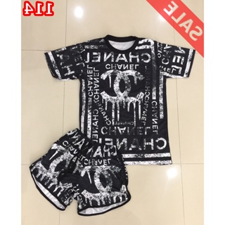 SaLe 114 (อก40-42) ชุดเซ็ทเสื้อ+กางเกงขาสั้น ผ้ายืดสกูบ้าแนวสปอร์ต พิมพ์ลายทั้งตัว กางเกงเอวยางยืด Lovely-Catty