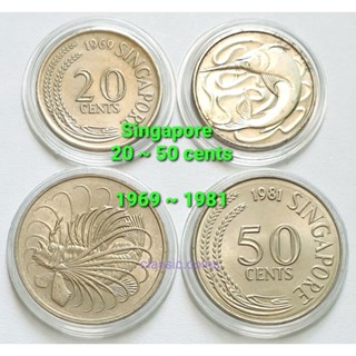 เหรียญ 20 ~ 50 cents Singapore *(ชุด 4 เหรียญ)* ค.ศ.1969 ~ 1981