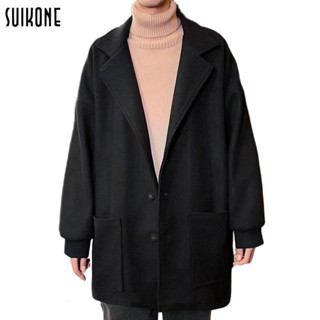 Suikone ผู้ชาย Lapel ท็อปส์ซูอินเทรนด์ใหม่ ins วรรณกรรมผู้ชายญี่ปุ่นอเนกประสงค์แขนยาวแฟชั่นเมืองหนาหลวมยาวท็อปส์ซู