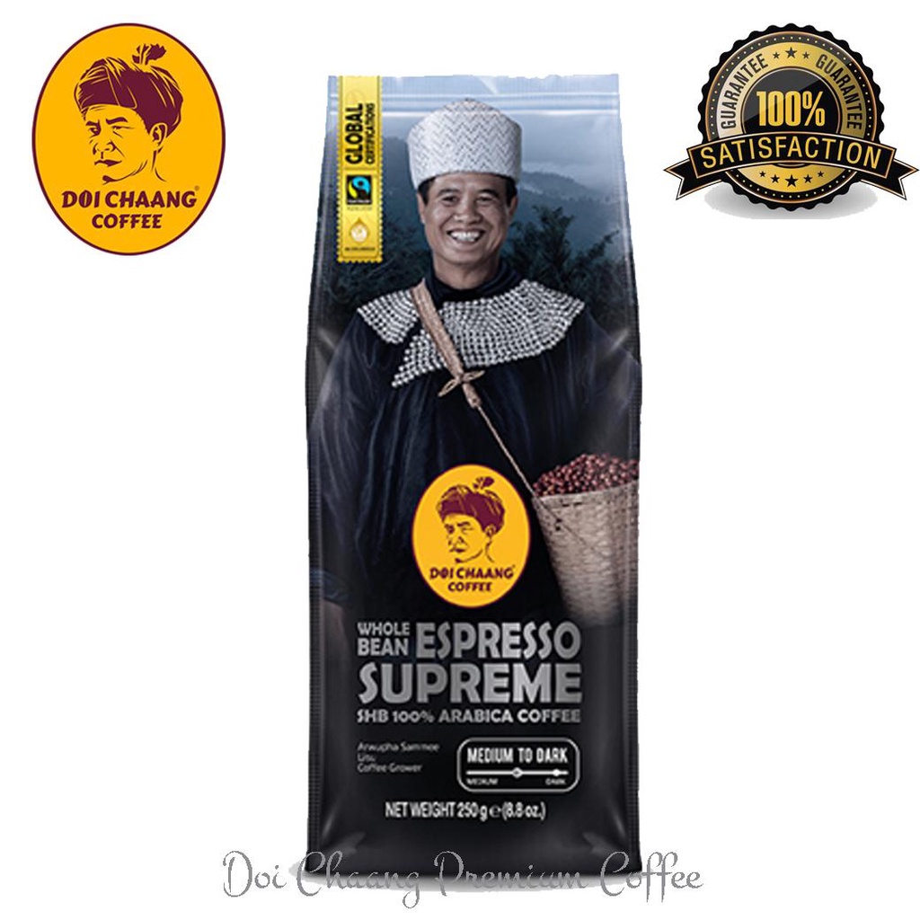 ✨พร้อมส่ง ถุงปกติ*exp /2027:Doi Chaang Coffee กาแฟดอยช้าง (เมล็ดกาแฟคั่ว) :Espresso Supreme 250 g. 1 ถุง