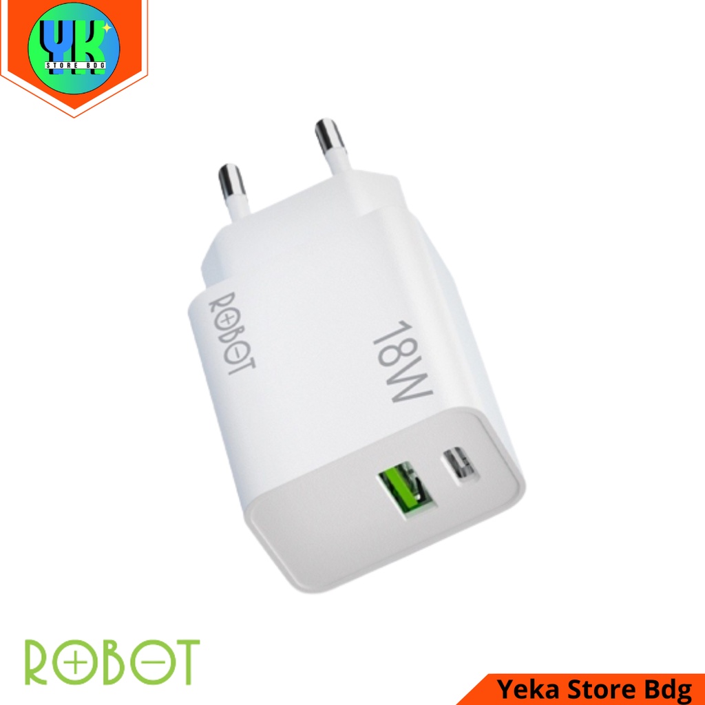 ROBOT RT-F2 18W อะแดปเตอร์ชาร์จ (QC 3.0 Micro USB Type-C เอาต์พุตคู่ USB-A และ USB-C)