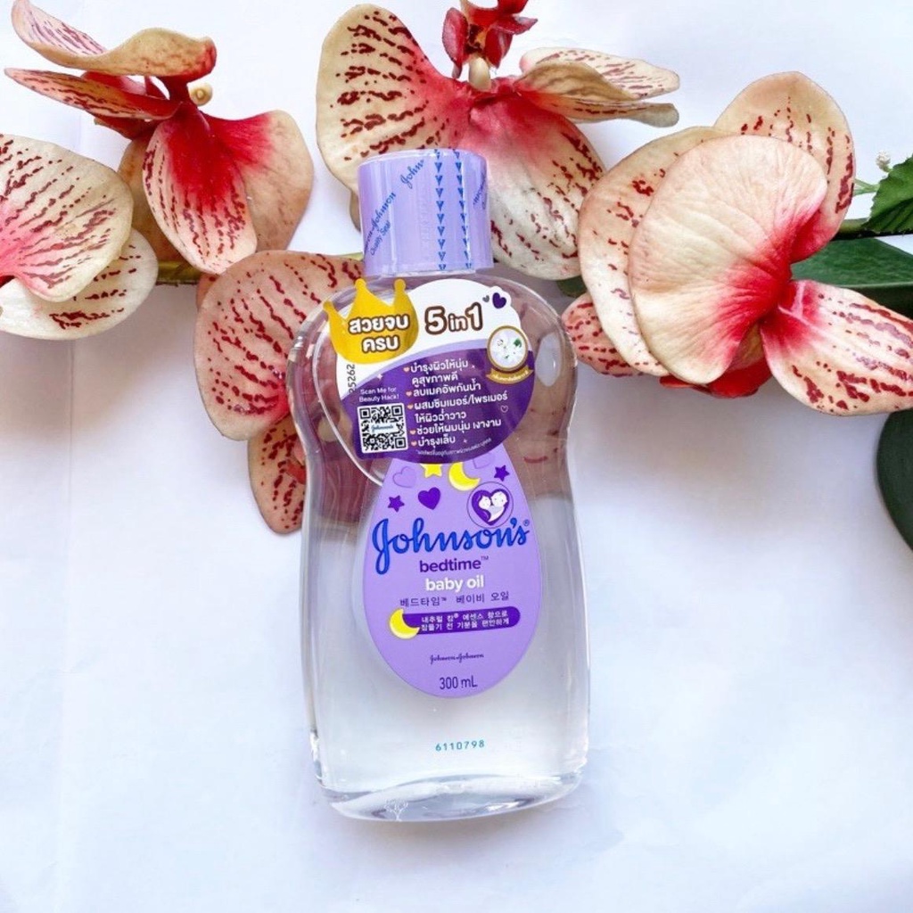 300 ml. ผลิต 01/25 จอห์นสัน เบดไทม์ เบบี้ ออยส์ ขวดสีม่วง Johnson’s Bedtime Baby Oil ออยล์บำรุงผิว