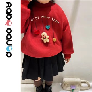 เสื้อกันหนาว ลายคริสต์มาส CNY สีแดง สําหรับเด็กผู้ชาย ผู้หญิง