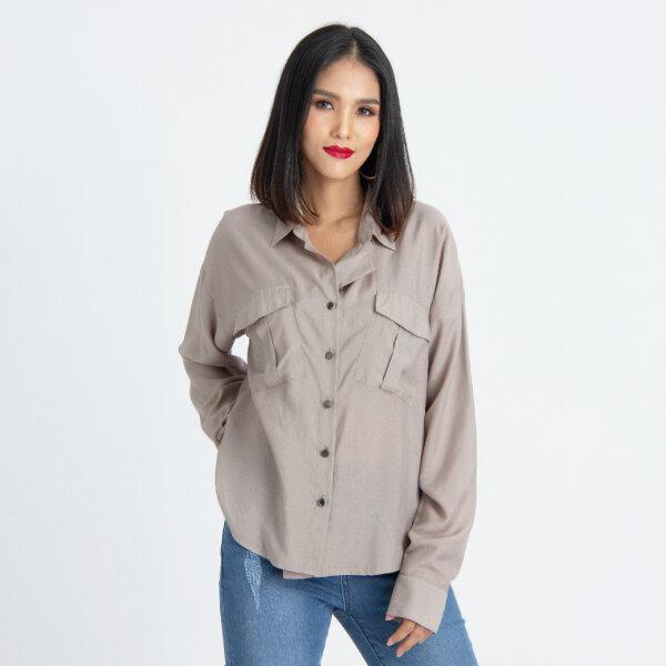 GSP Shirt เสื้อเชิ้ตแขนยาว ผ้าคอตตอน สีเทา (PU9RGY)