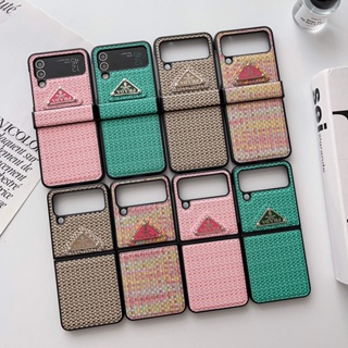 เคสโทรศัพท์มือถือหนัง PC แข็ง กันกระแทก แบบสาน แฟชั่น สําหรับ Samsung Galaxy Z Flip 4 5G Z Flip 3