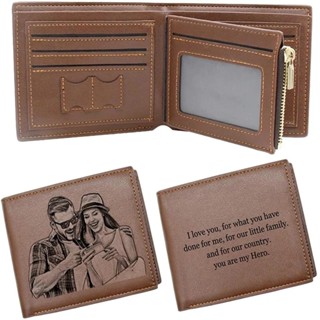 Engraving Picture Wallet DIY Customized Image Carving Text Men&amp;#39;s  Short Slim Three Fold Leather Father&amp;#39;s Day Zip