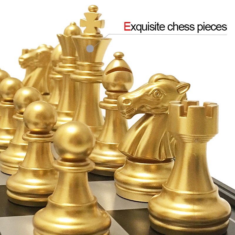 Magnetic Chess Table Game with Silver Golden Chess Pieces Plastic Travel Chess Set 25/32/36 CM Folding Chessboard Childr
