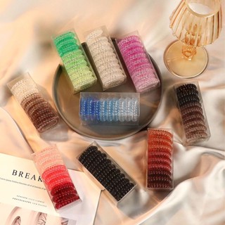 พร้อมส่งในไทย ถูกสุด 1กล่องได้9ชิ้น ยางรัดผม Hair ring ยางมัดผม เกลียว สีสันสดใส มี14โทนสีให้เลือก