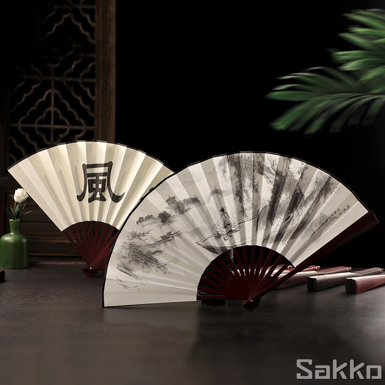 พัดจีน 13 นิ้ว พัดใหญ่ พัดพับลายสองด้าน พัด พัดไม้ไผ่วัสดุผ้า พัดมือพกพาพับได้ ซื้อ 2 ชิ้นจัดส่งฟรี - รูปที่ 4