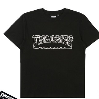 Thrasher ใหม่ เสื้อยืดลําลอง ผ้าฝ้าย แขนสั้น คอกลม พิมพ์ลายตัวอักษร ทรงหลวม ใส่สบาย