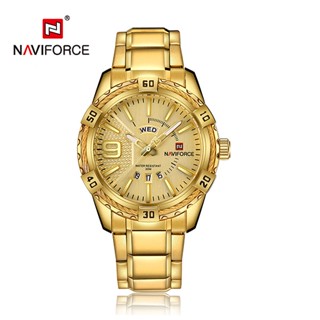 นาฬิกา Naviforce (นาวีฟอส) รุ่น NF9117สีทอง เครื่องไทย ประกันศูนย์ 1 ปี นาฬิกาข้อมือผู้ชายแฟชั่นสายแสตนเลส