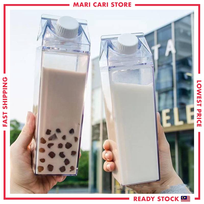 ขวดน้ํากล่องนม Botol Air Tumbler 500ml 1000ml ขวดโปร่งใสขวดตู้เย็นแบบใช้ซ้ําได้น้ําผลไม้นมชา