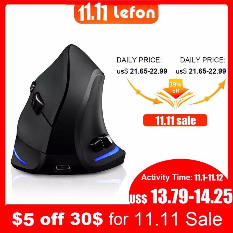 เมาส์ไร้สายแนวตั้งไร้สายเมาส์เกมชาร์จเมาส์ RGB ออปติคอล USB เม้าส์สำหรับ Windows 2400 DPI 2.4G สำหรั
