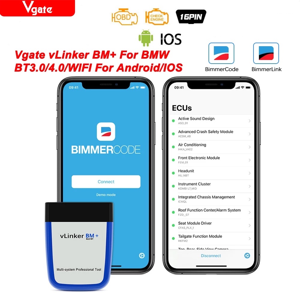 [จัดส่งวันเดียวกัน] Vgate vLinker BM + ELM327 V2.2 บลูทูธ 4.0 wifi เหมาะสำหรับสแกนเนอร์ BMW OBD 2 OB