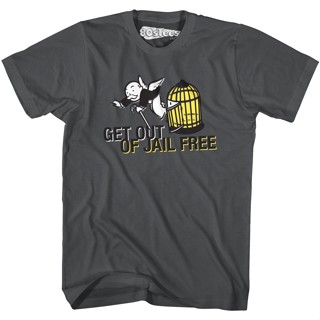 Monopoly Get Out Of Jail Free T-Shirt เสื้อคนอ้วน เสื้อยืดสีขาวผู้หญิง เสื้อคนอ้วน