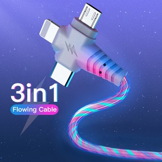 3 In1 สายชาร์จเร็ว 2.4A USB Type-C สายชาร์จไมโคร พร้อมไฟ Led USB C สําหรับ Samsung OPPO