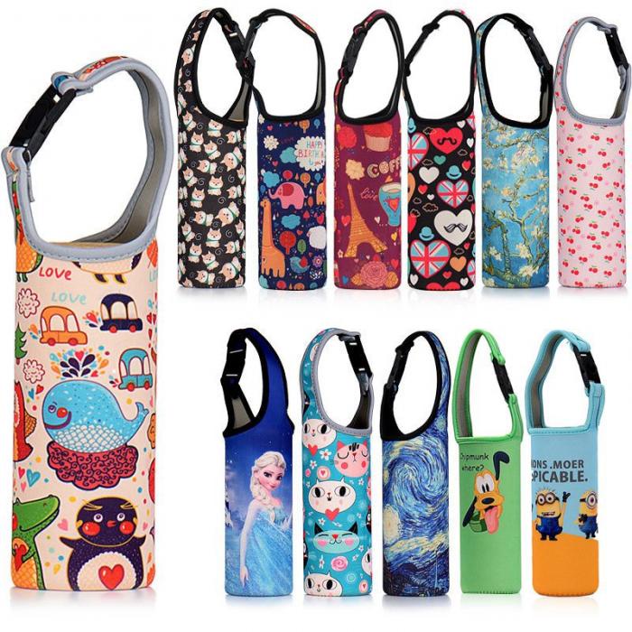 กระเป๋าใส่ขวดน้ํา กระติกน้ําร้อน แบบพกพา ลายการ์ตูนน่ารัก ขนาด 300-600 มล. สไตล์เกาหลี