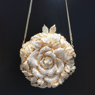 Camellia flower Clutch Bag Cross-border diamond-encrusted dinner bag diamond bag กระเป๋า คลัช ออกงาน ดอกคามิเลีย ของขวัญ