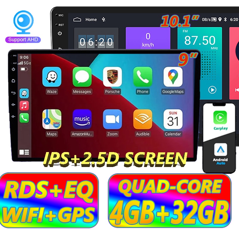 จอแอนดรอยด์ติดรถยนต์ [4GB+32GB Quad-core] 9 นิ้ว 10.1 นิ้ว แอนดรอยด์ 2 DIN หน้าจอสัมผัส จอ android ติดรถยนต์ FM GPS Wifi บลูทูธ EQ USB