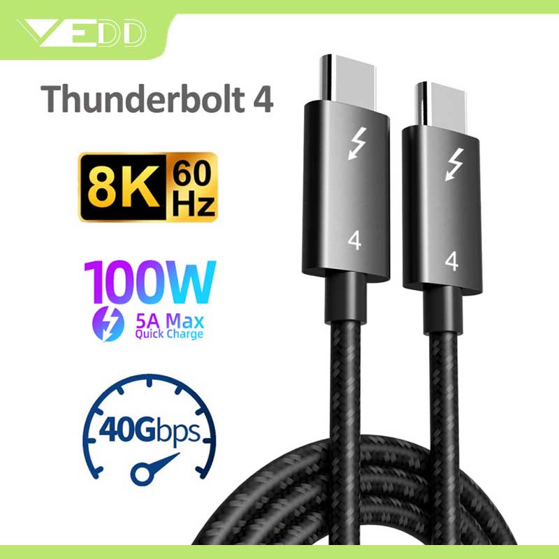 Coaxial 40Gbps Thunderbolt 4 สายเคเบิล USB4 Type C PD100W 5A 20V 8K USB-C ถ่ายโอนข้อมูล