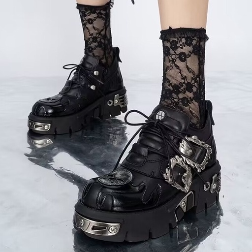 รองเท้าแพลตฟอร์มหนังขนาดเล็ก Punk Rock Style ไซส์ 35-44