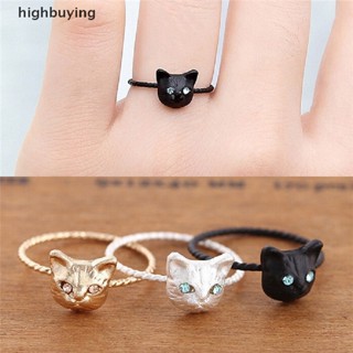 [highbuying] ใหม่ แหวนสตั๊ด พลอยเทียม รูปแมวน่ารัก ขนาดเล็ก สีดํา ทอง เงิน สําหรับผู้หญิง 1 ชิ้น