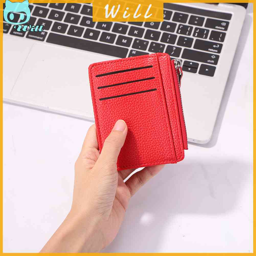 กระเป๋าใส่เหรียญ หนัง PU แต่งซิป ลายลิ้นจี่ สไตล์เรโทร สําหรับผู้ชาย และผู้หญิง
