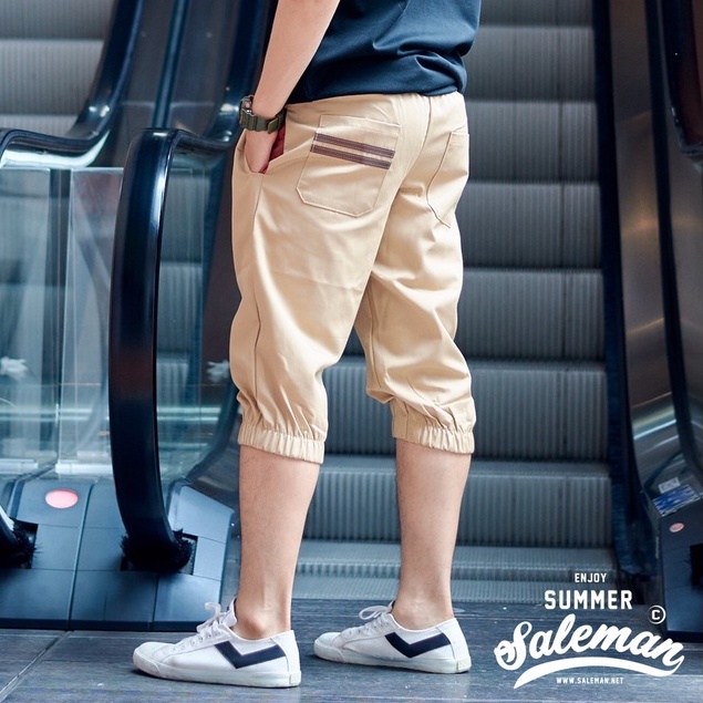 กางเกง Jogger ขาจั๊ม สามส่วน สี JG301 ครีม Size L: เอว26-36"