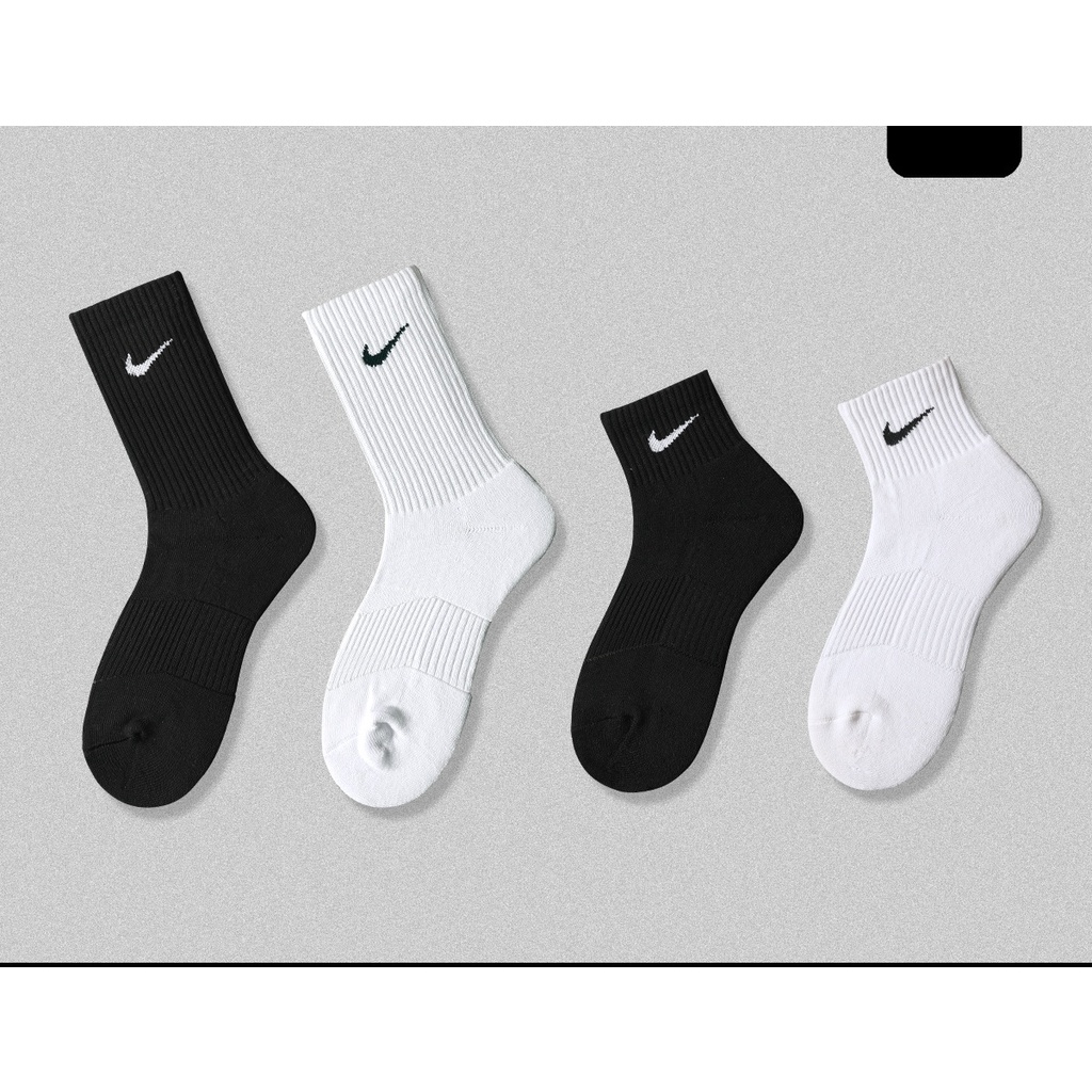 Nike ถุงเท ้ า 3 คู ่ ถุงเท ้ ากีฬาระบายอากาศถุงเท ้ าสีทึบถุงเท ้ าผ ้ าฝ ้ ายสบายสีขาวสีดําสีเทา