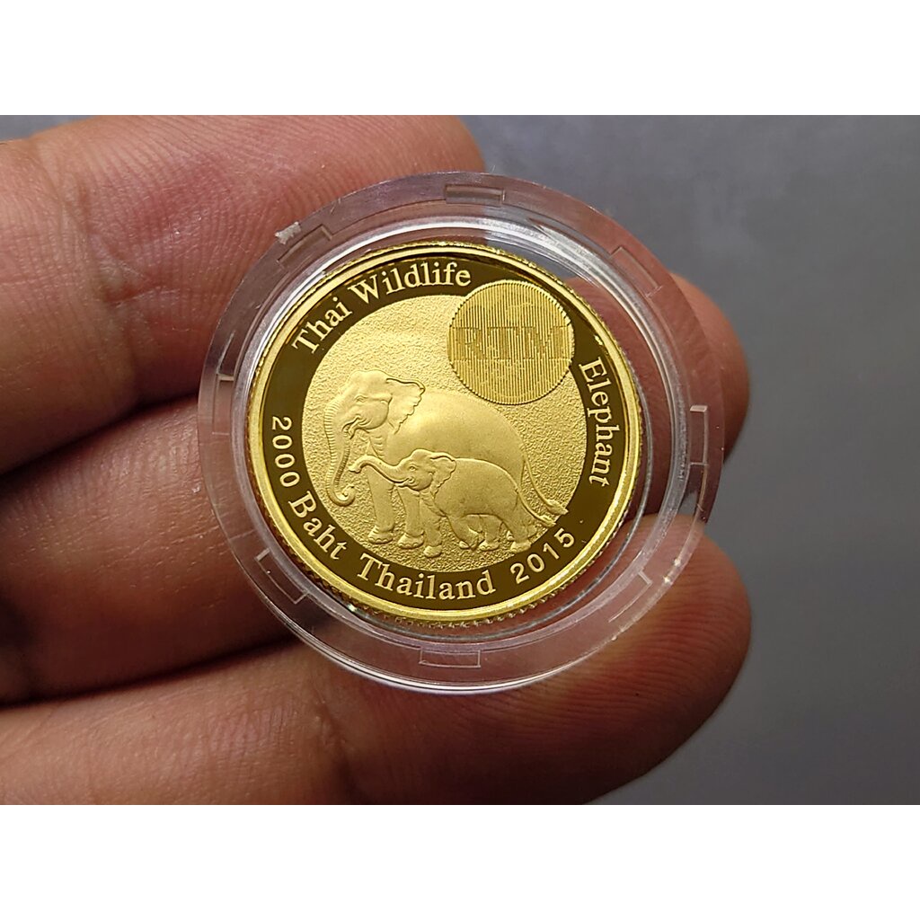เหรียญทองคำขัดเงา(ทอง 99.9%) เหรียญ 2000 บาท ที่ระลึก ช้างไทย(ช้างแม่ลูก) พร้อมกล่องเดิม ใบเซอร์ สร้างน้อย หายาก พ.ศ....